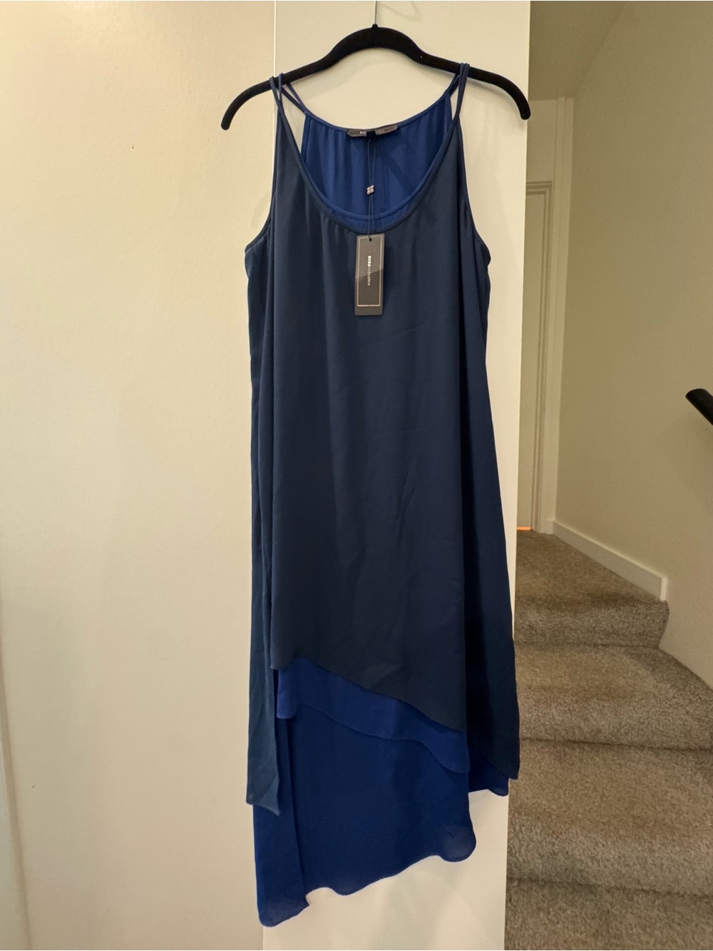 NWT BCBGMaxAzria Gigi Midnight Blue Layered High-Low Slip Dress